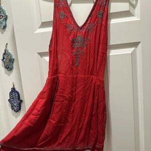 Free People Red Romper with Gray Detailing